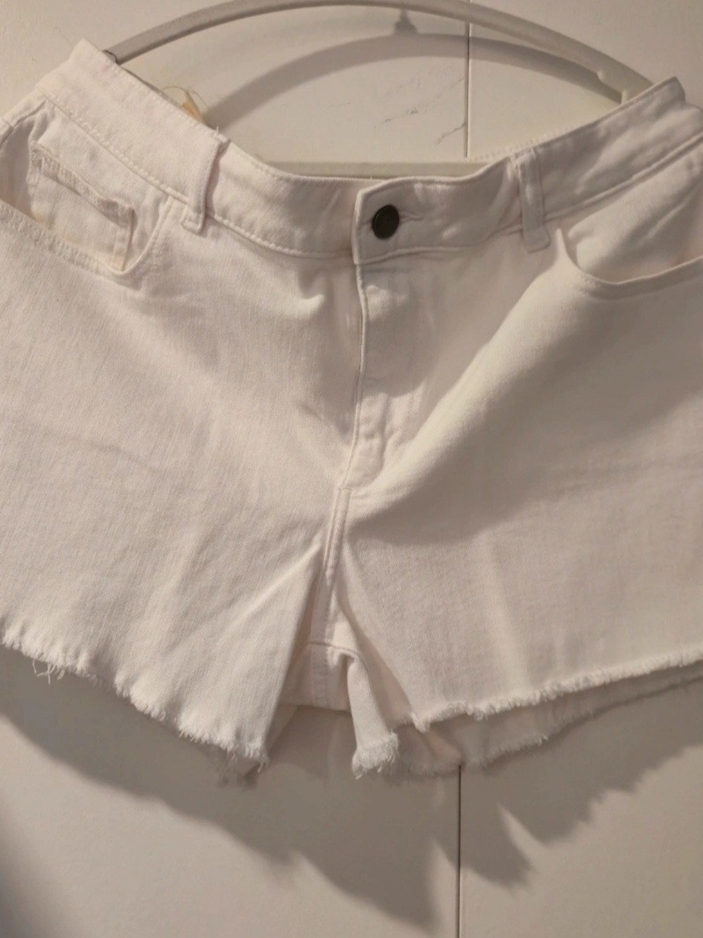 DL1961 White Frayed Hem Denim Shorts
